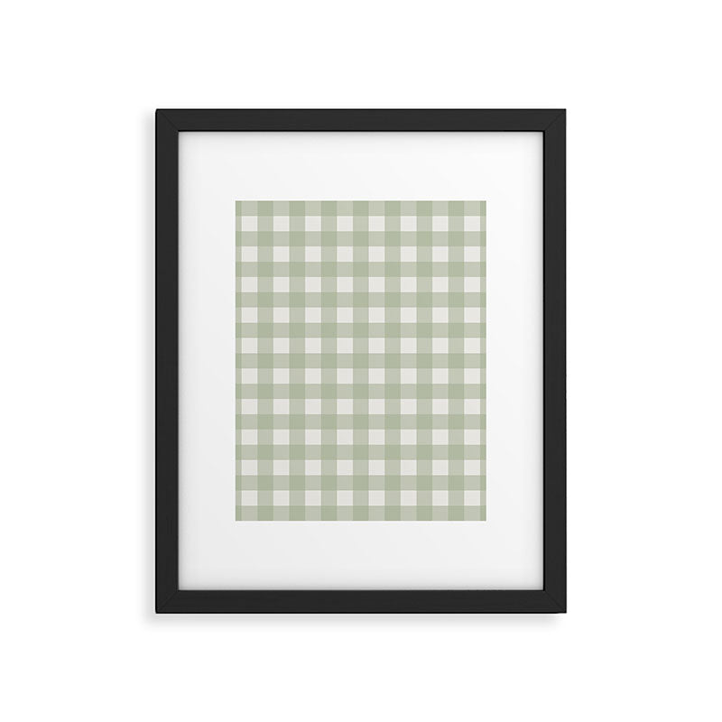Sage Green Gingham Check Pattern Framed Art Print Gallery Image 6