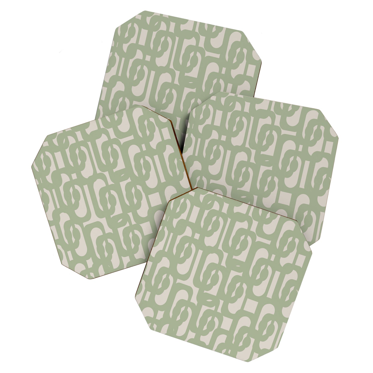 Sage Green Mid Century Modern Loop Abstract Neutral Pattern Coaster Gallery Image 1