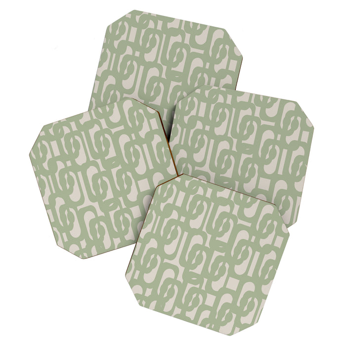 Sage Green Mid Century Modern Loop Abstract Neutral Pattern Coaster Gallery Image 1