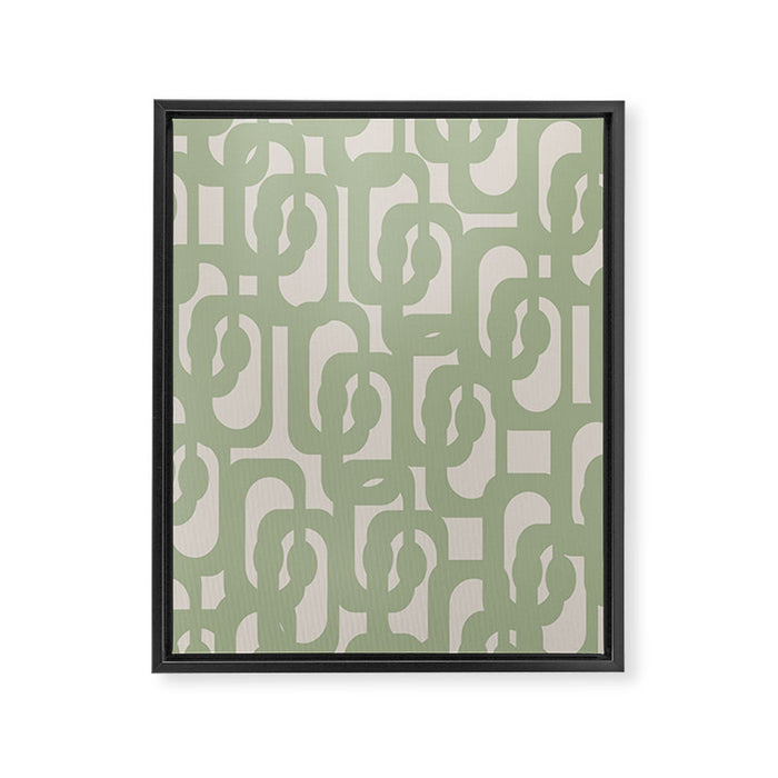 Sage Green Mid Century Modern Loop Abstract Neutral Pattern Framed Canvas Print Gallery Image 1