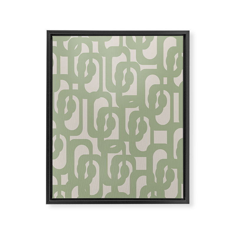Sage Green Mid Century Modern Loop Abstract Neutral Pattern Framed Canvas Print Gallery Image 8
