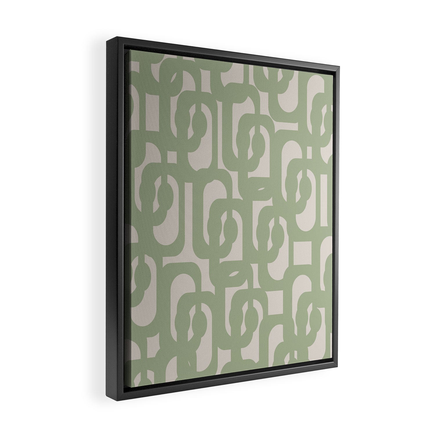 Sage Green Mid Century Modern Loop Abstract Neutral Pattern Framed Canvas Print Gallery Image 2