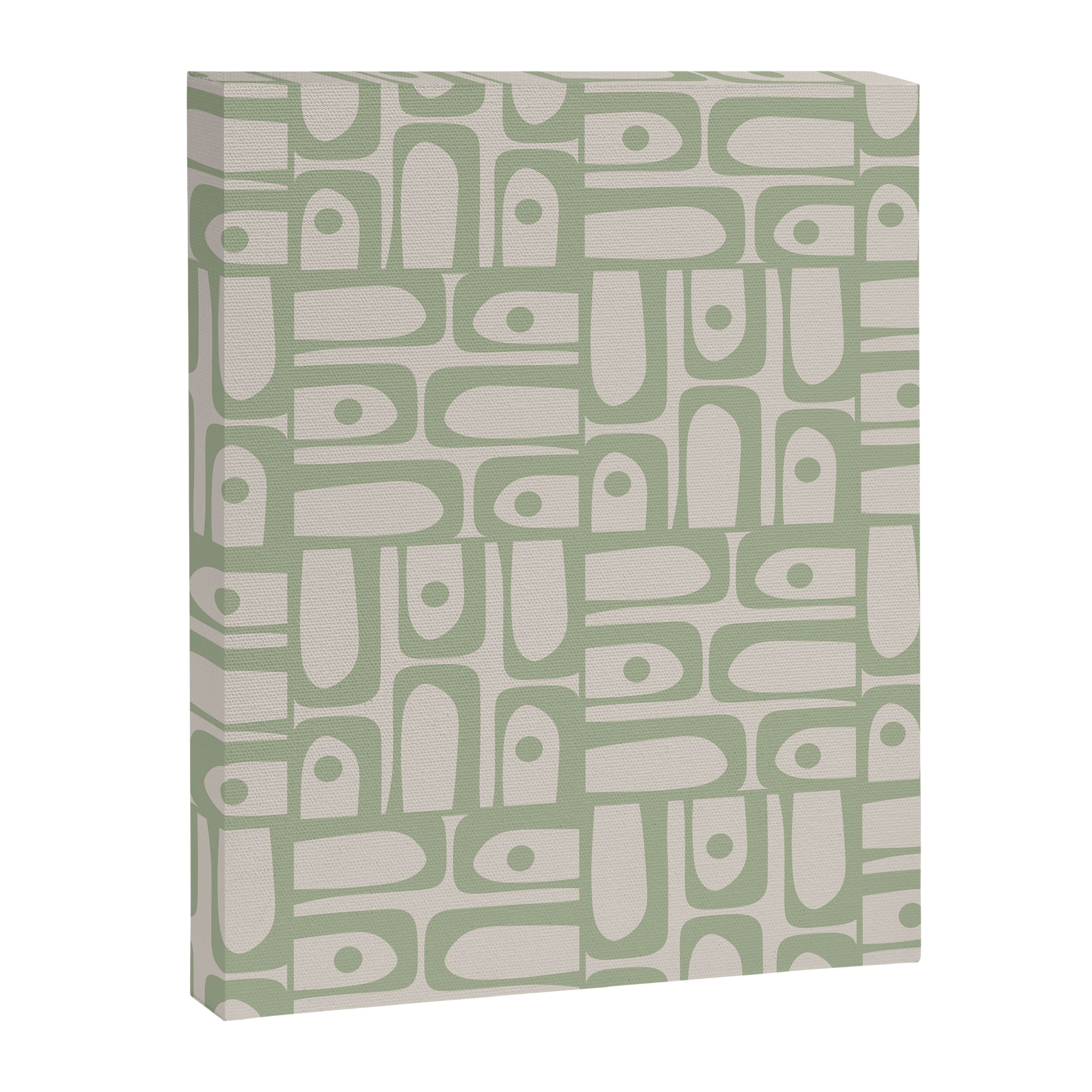 Sage Green Mid Century Modern Piquet Geometric Multi Pattern on Muted Beige Canvas Print Gallery Image 8