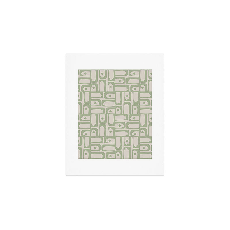 Sage Green Mid Century Modern Piquet Geometric Multi Pattern on Muted Beige Art Print Gallery Image 1
