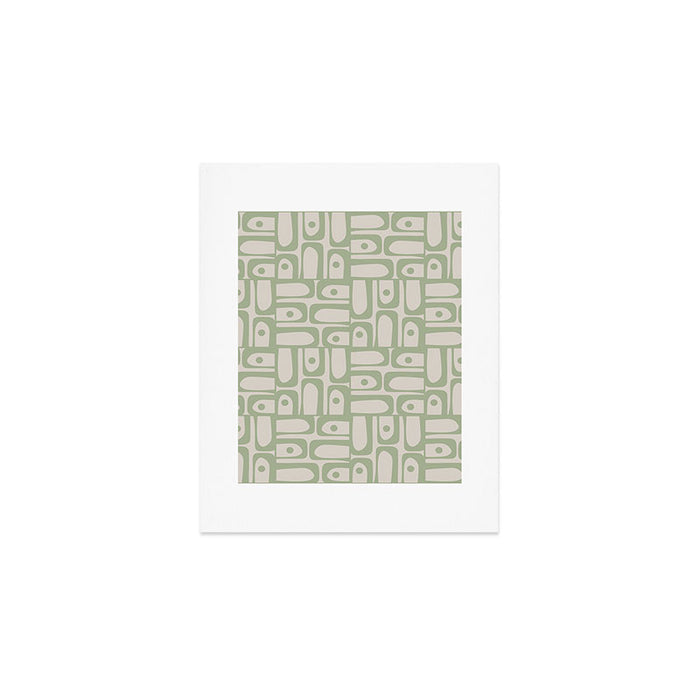 Sage Green Mid Century Modern Piquet Geometric Multi Pattern on Muted Beige Art Print Gallery Image 1