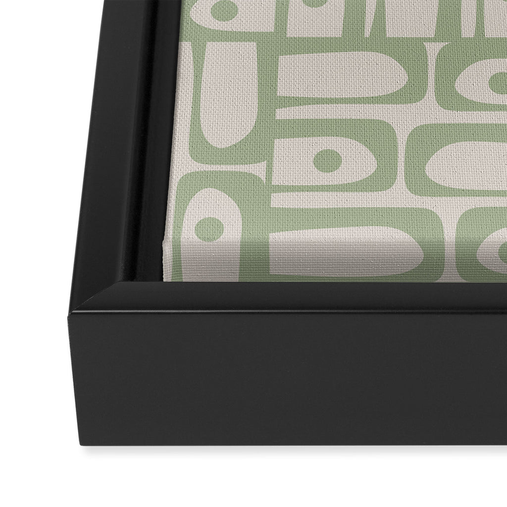 Sage Green Mid Century Modern Piquet Geometric Multi Pattern on Muted Beige Framed Canvas Print Gallery Image 3
