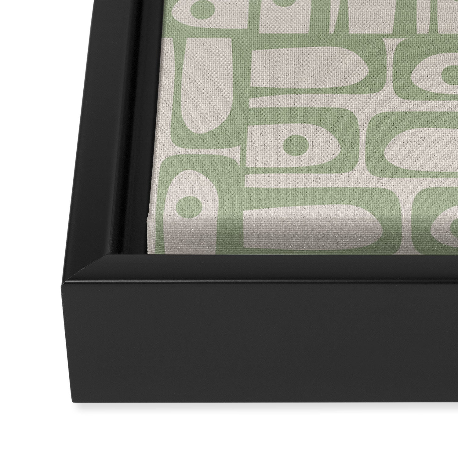Sage Green Mid Century Modern Piquet Geometric Multi Pattern on Muted Beige Framed Canvas Print Gallery Image 3