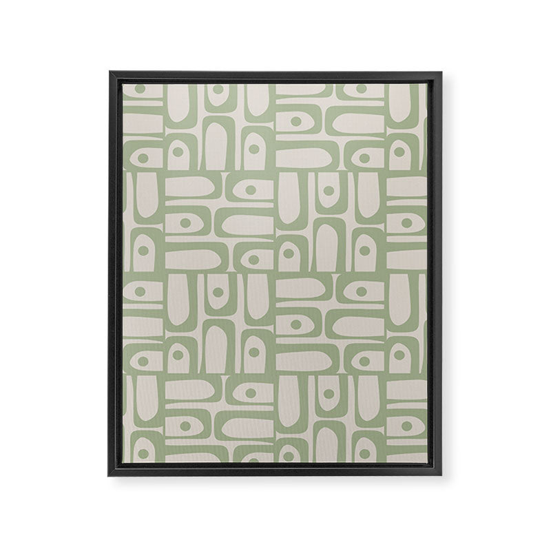 Sage Green Mid Century Modern Piquet Geometric Multi Pattern on Muted Beige Framed Canvas Print Gallery Image 8