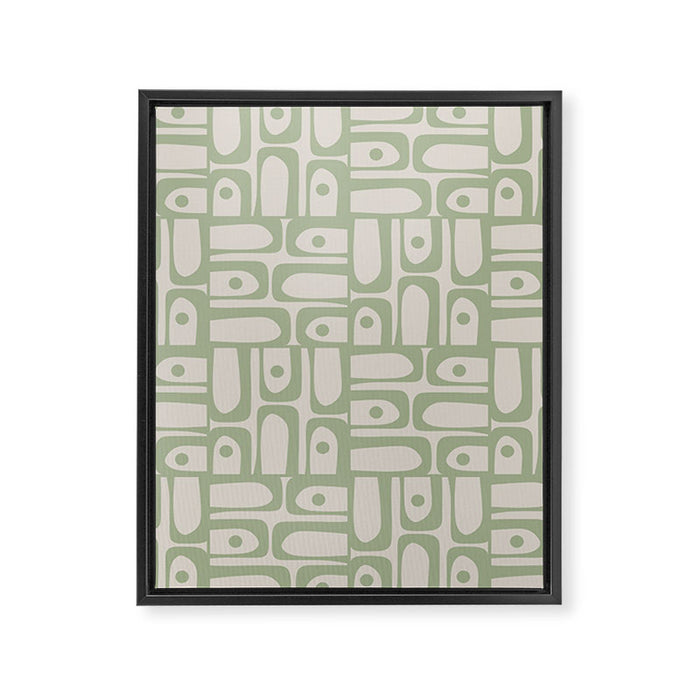 Sage Green Mid Century Modern Piquet Geometric Multi Pattern on Muted Beige Framed Canvas Print Gallery Image 1