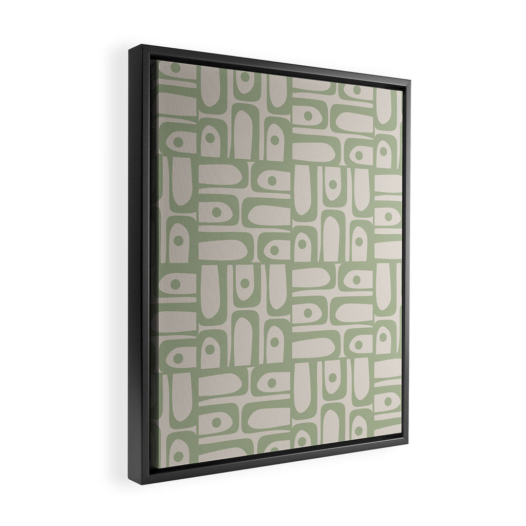 Sage Green Mid Century Modern Piquet Geometric Multi Pattern on Muted Beige Framed Canvas Print Gallery Image 2