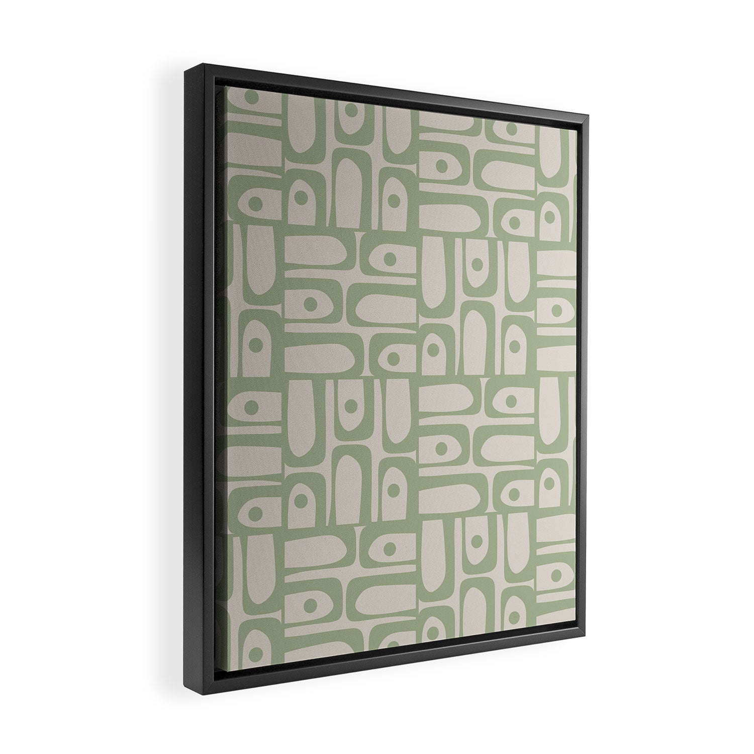 Sage Green Mid Century Modern Piquet Geometric Multi Pattern on Muted Beige Framed Canvas Print Gallery Image 2
