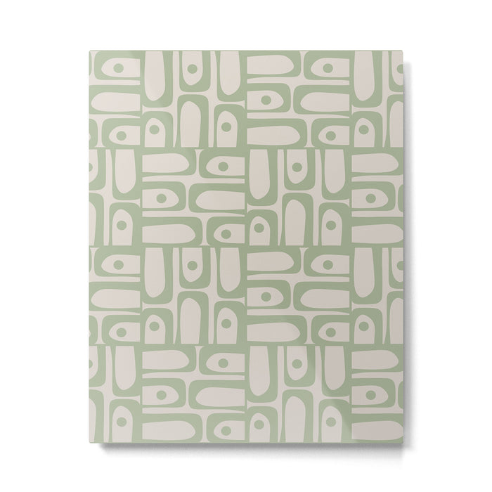 Sage Green Mid Century Modern Piquet Geometric Multi Pattern on Muted Beige Metal Print Gallery Image 1