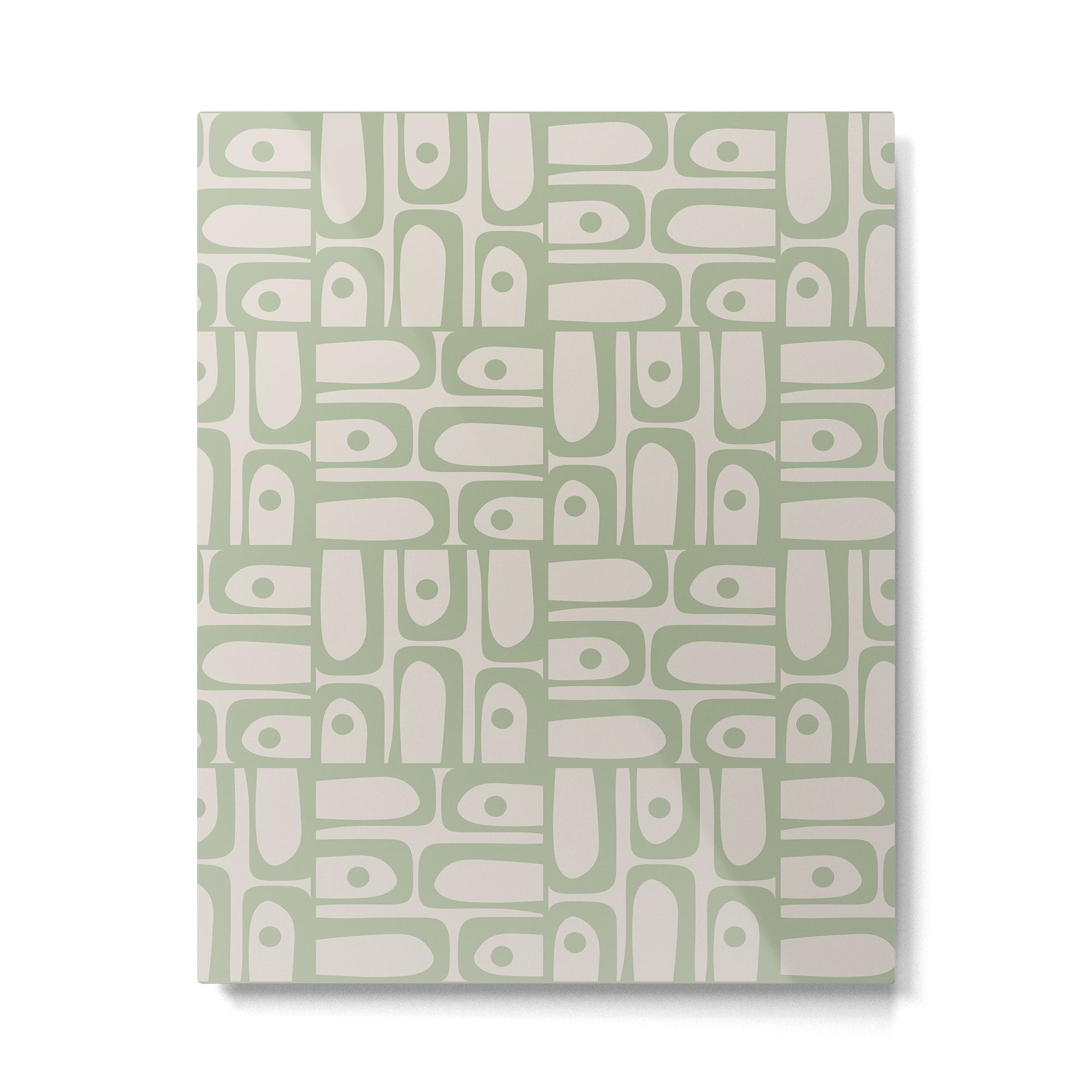 Sage Green Mid Century Modern Piquet Geometric Multi Pattern on Muted Beige Metal Print Gallery Image 6