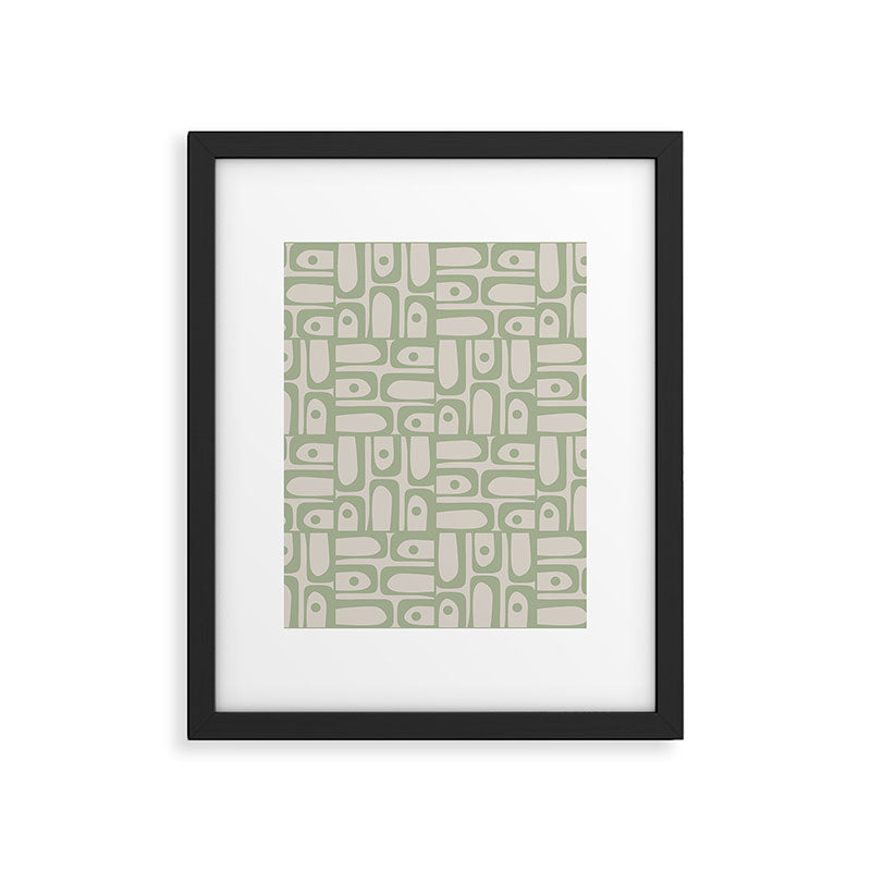 Sage Green Mid Century Modern Piquet Geometric Multi Pattern on Muted Beige Framed Art Print Gallery Image 6