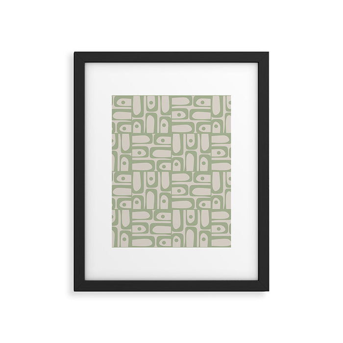 Sage Green Mid Century Modern Piquet Geometric Multi Pattern on Muted Beige Framed Art Print Gallery Image 1