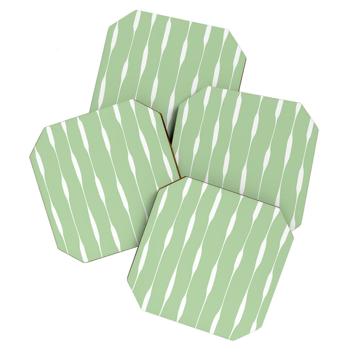 Sage Green Threaded Stripes Minimalist Modern Pattern Coaster Gallery Image 1