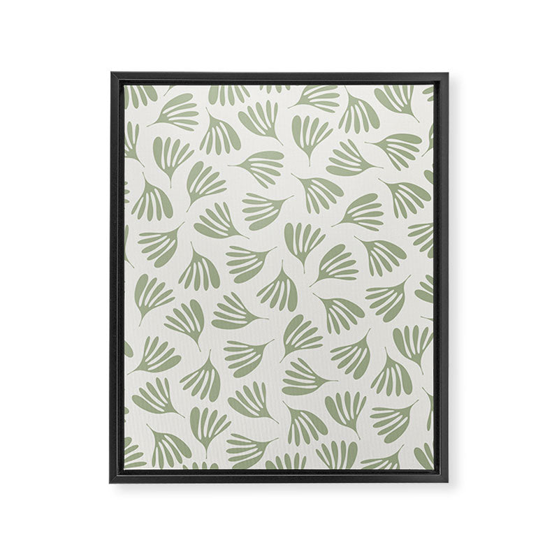Sage Green Wispy Leaves Contemporary Abstract Botanical Pattern Framed Canvas Print Gallery Image 6