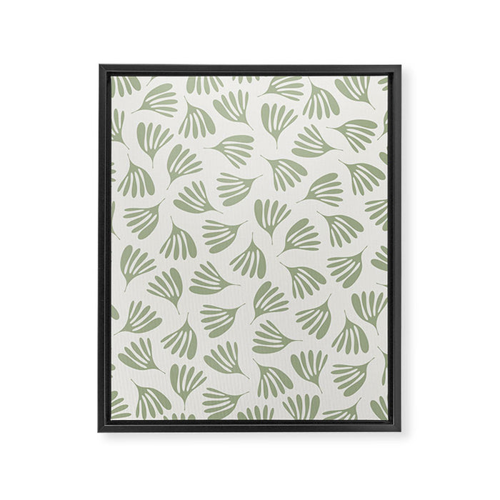 Sage Green Wispy Leaves Contemporary Abstract Botanical Pattern Framed Canvas Print Gallery Image 1