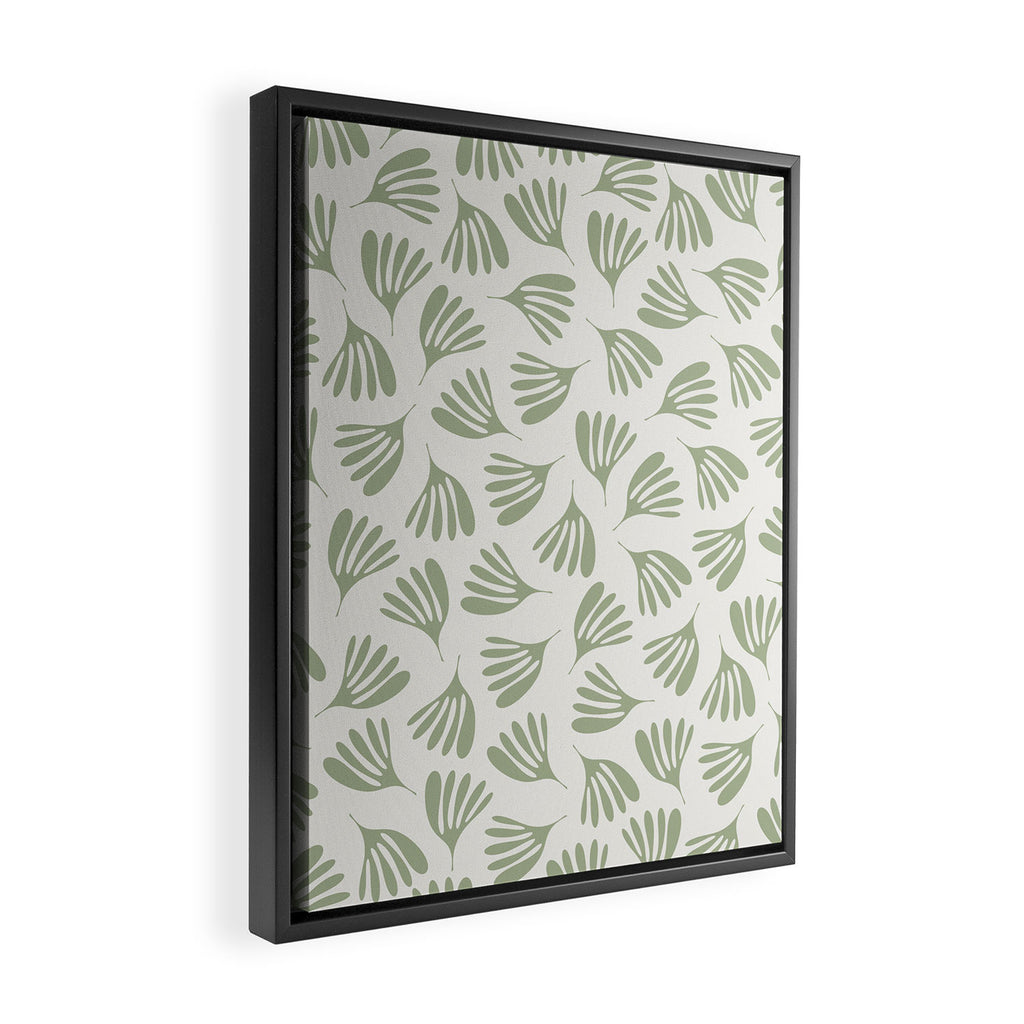 Sage Green Wispy Leaves Contemporary Abstract Botanical Pattern Framed Canvas Print Gallery Image 2