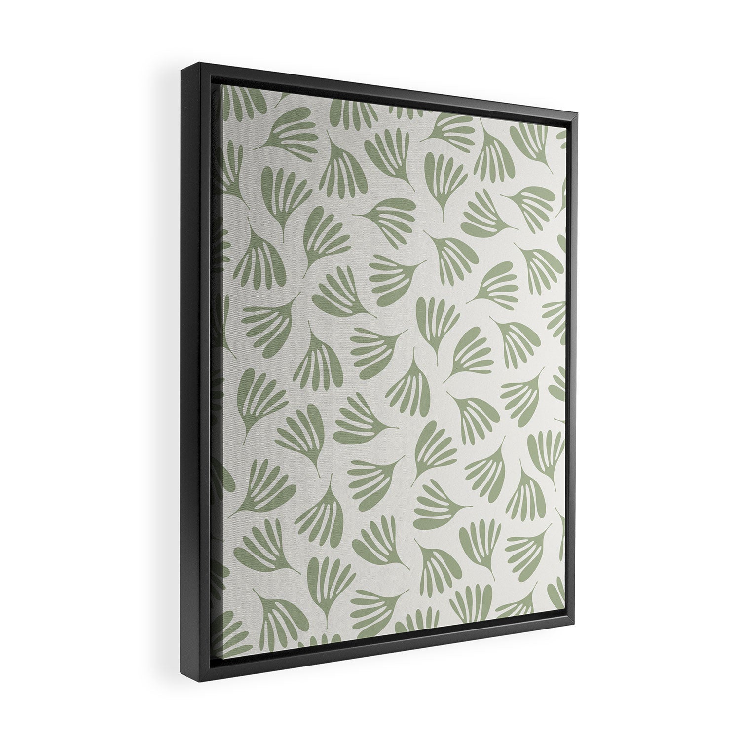 Sage Green Wispy Leaves Contemporary Abstract Botanical Pattern Framed Canvas Print Gallery Image 2