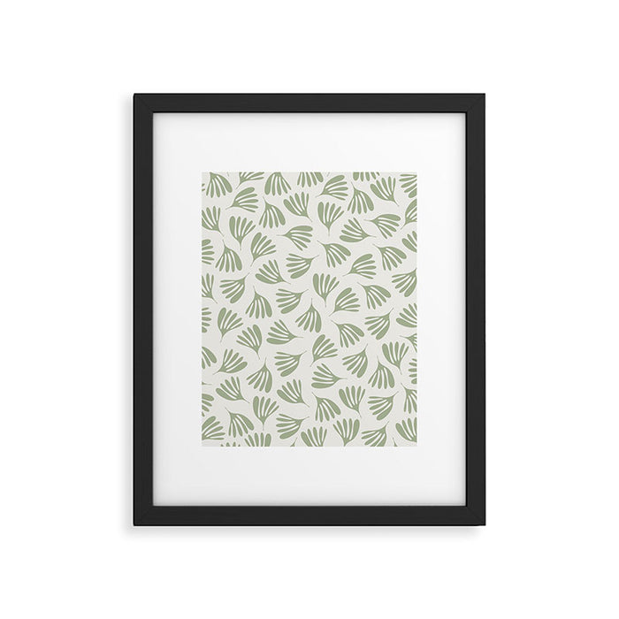 Sage Green Wispy Leaves Contemporary Abstract Botanical Pattern Framed Art Print Gallery Image 1