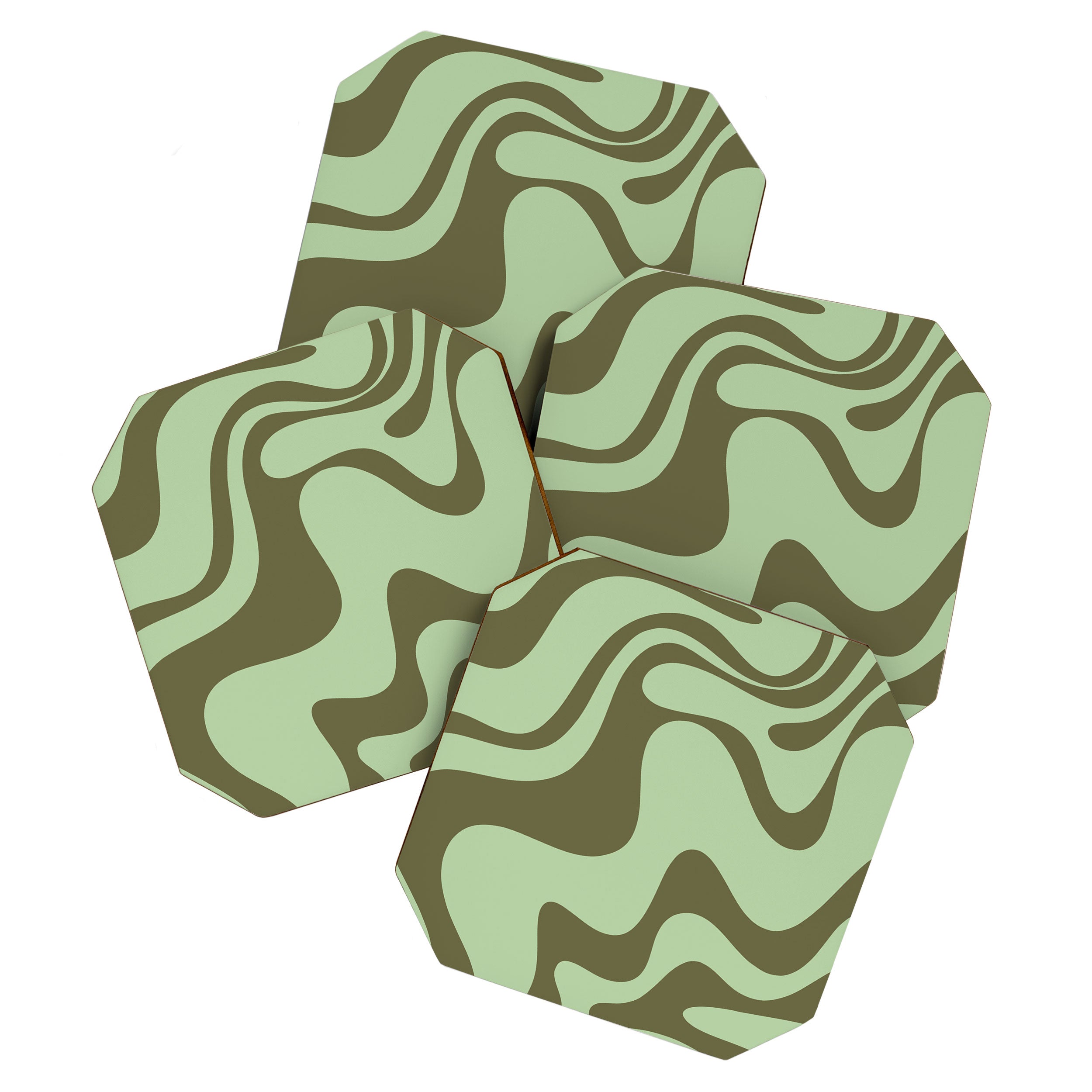 Sage Olive Green Retro Liquid Swirl Contemporary Abstract Pattern 2 Coaster Gallery Image 1