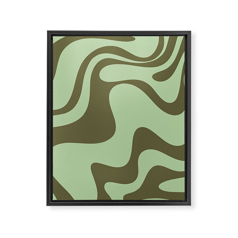 Sage Olive Green Retro Liquid Swirl Contemporary Abstract Pattern 2 Framed Canvas Print Gallery Image 8
