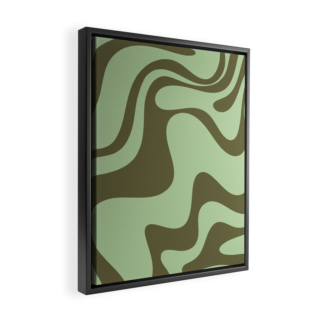 Sage Olive Green Retro Liquid Swirl Contemporary Abstract Pattern 2 Framed Canvas Print Gallery Image 2