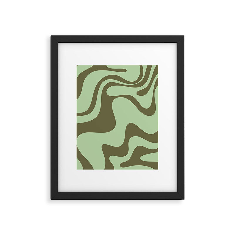Sage Olive Green Retro Liquid Swirl Contemporary Abstract Pattern 2 Framed Art Print Gallery Image 6