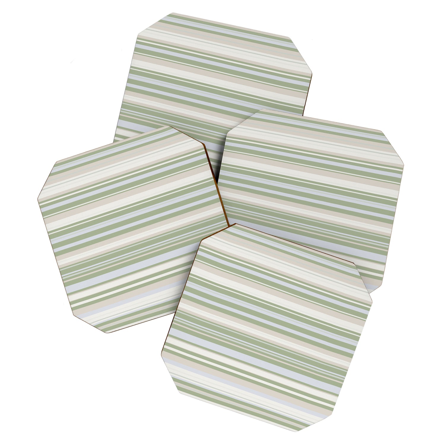 Sage Stripes - Striped Pattern in Sage Green, Almond Beige, Pale Gray, and Cream Coaster Gallery Image 1