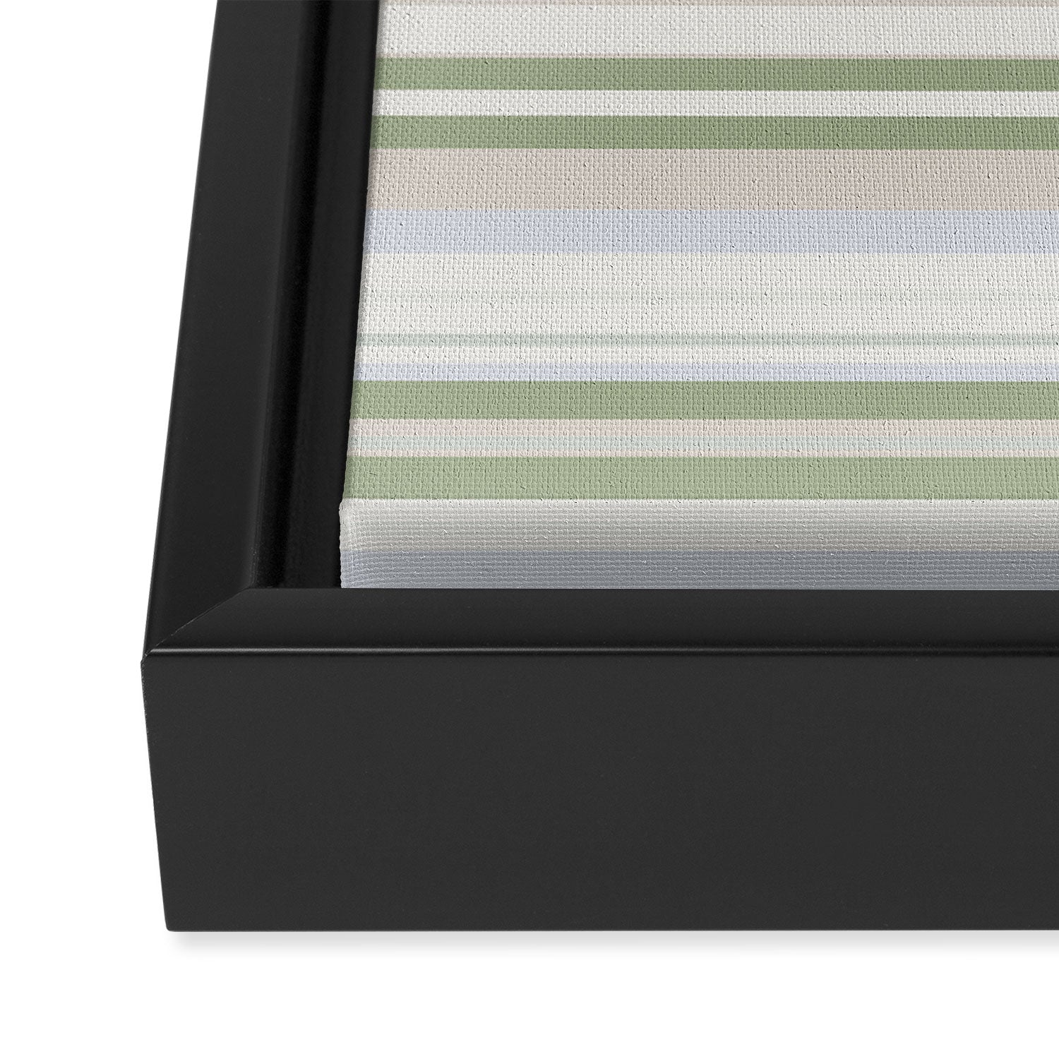 Sage Stripes - Striped Pattern in Sage Green, Almond Beige, Pale Gray, and Cream Framed Canvas Print Gallery Image 3