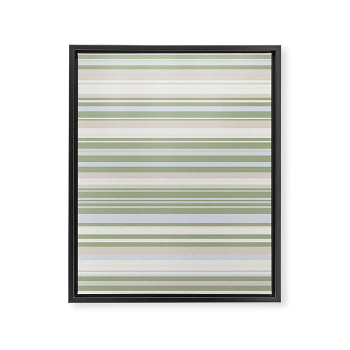 Sage Stripes - Striped Pattern in Sage Green, Almond Beige, Pale Gray, and Cream Framed Canvas Print Gallery Image 1