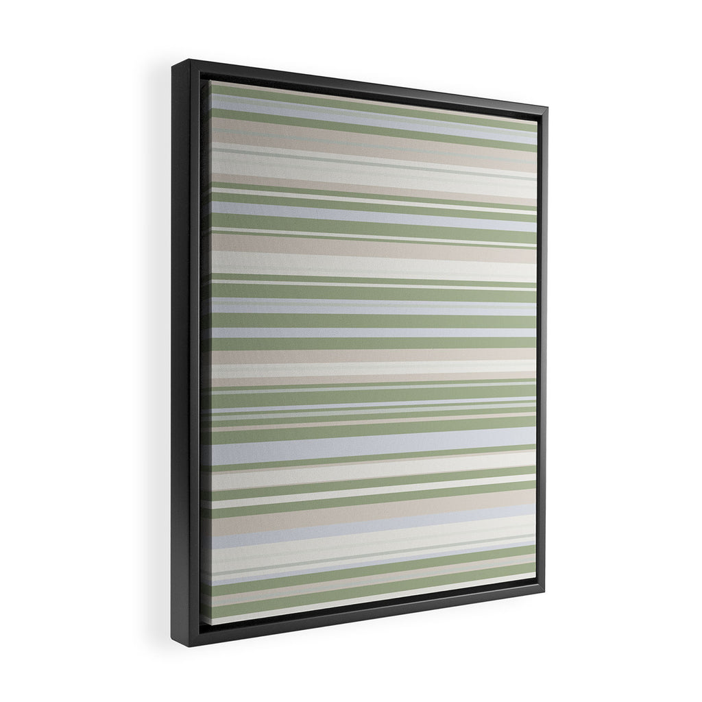 Sage Stripes - Striped Pattern in Sage Green, Almond Beige, Pale Gray, and Cream Framed Canvas Print Gallery Image 2