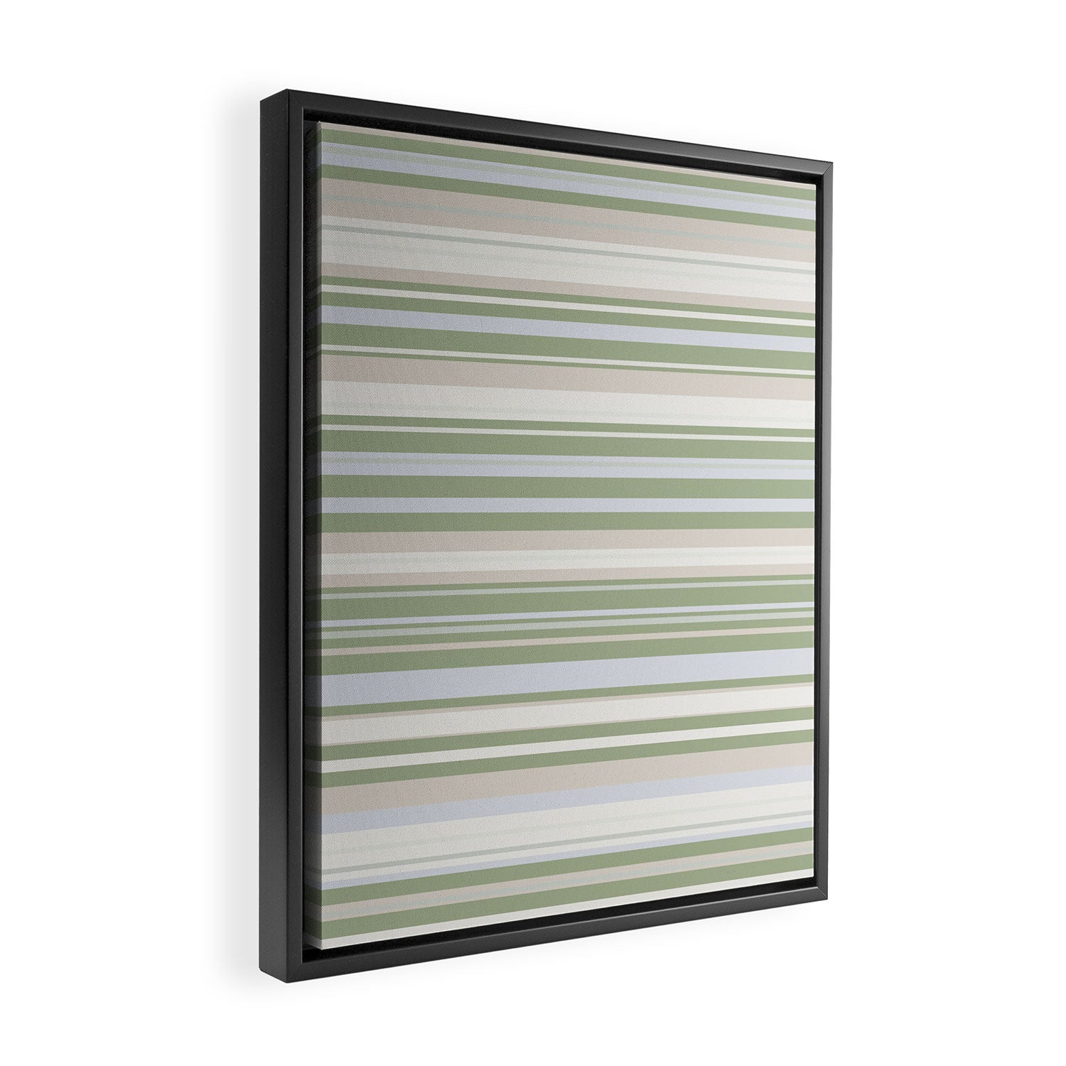 Sage Stripes - Striped Pattern in Sage Green, Almond Beige, Pale Gray, and Cream Framed Canvas Print Gallery Image 2