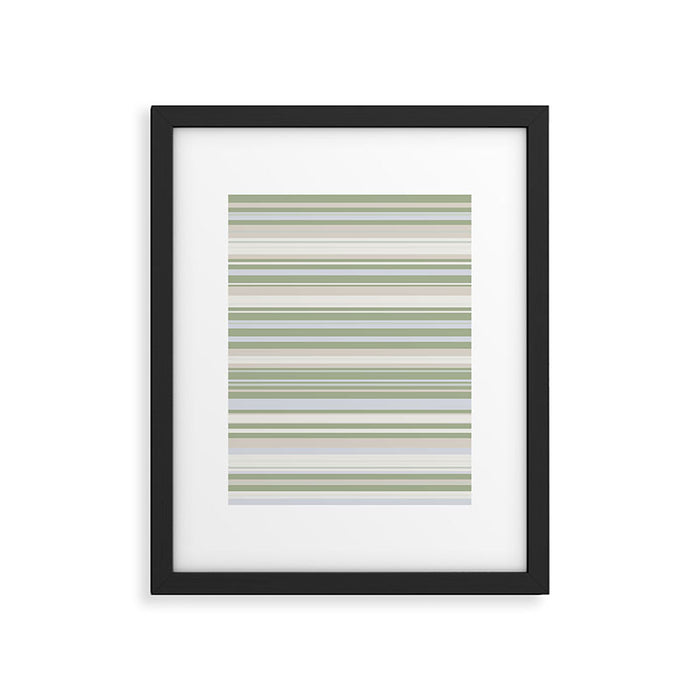 Sage Stripes - Striped Pattern in Sage Green, Almond Beige, Pale Gray, and Cream Framed Art Print Gallery Image 1