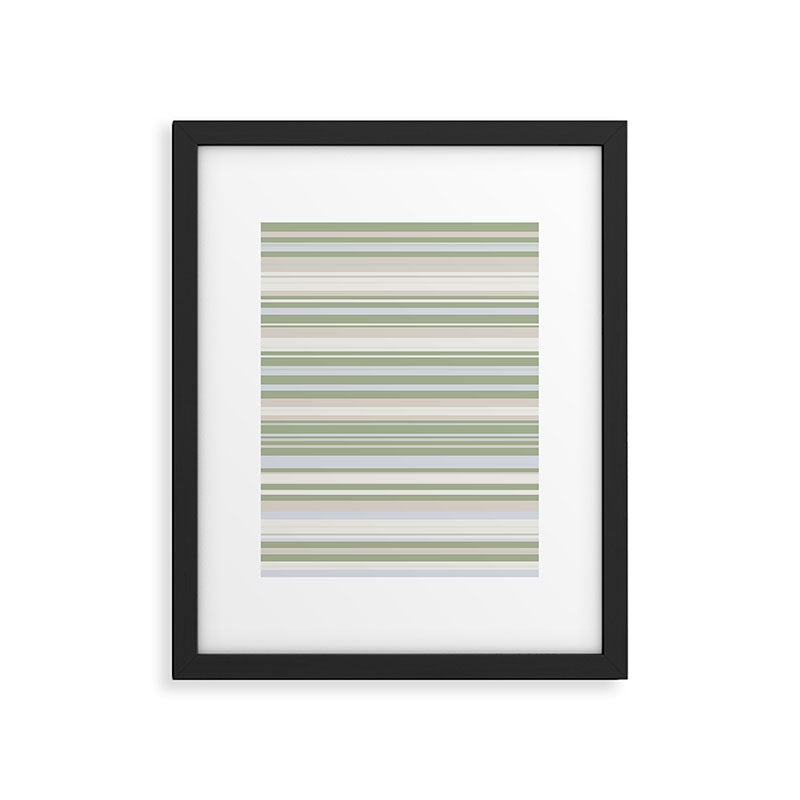 Sage Stripes - Striped Pattern in Sage Green, Almond Beige, Pale Gray, and Cream Framed Art Print Gallery Image 6