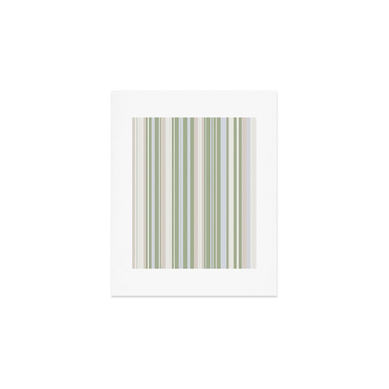 Sage Stripes - Vertical Striped Pattern in Sage Green, Almond Beige, Pale Gray, and Cream Art Print Gallery Image 1