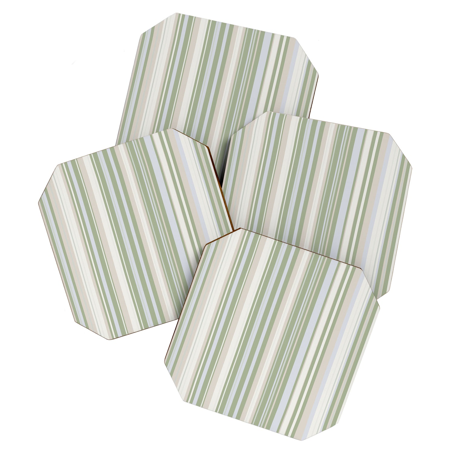 Sage Stripes - Vertical Striped Pattern in Sage Green, Almond Beige, Pale Gray, and Cream Coaster Gallery Image 1
