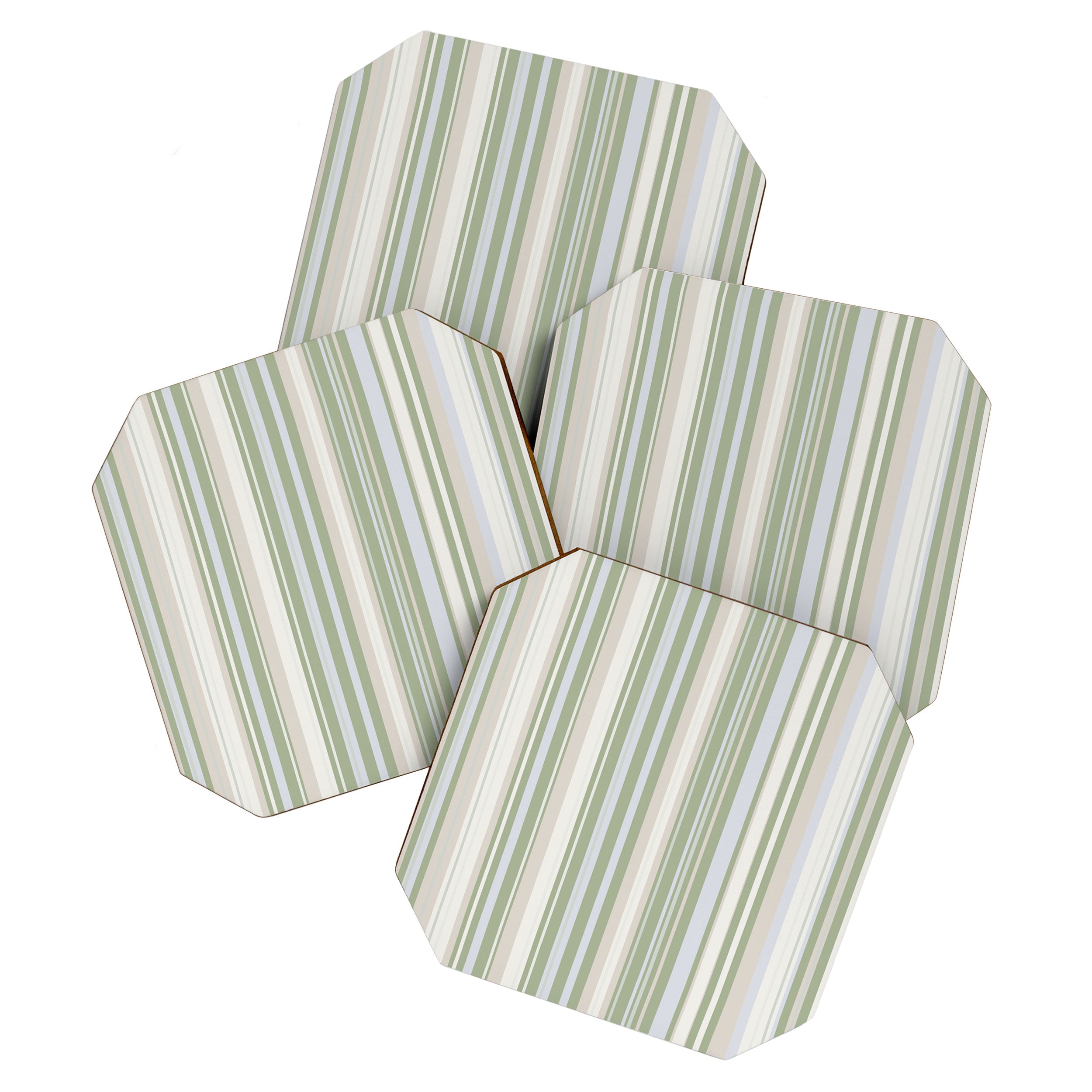 Sage Stripes - Vertical Striped Pattern in Sage Green, Almond Beige, Pale Gray, and Cream Coaster Gallery Image 1