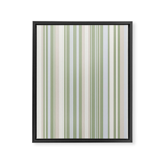 Sage Stripes - Vertical Striped Pattern in Sage Green, Almond Beige, Pale Gray, and Cream Framed Canvas Print Gallery Image 1
