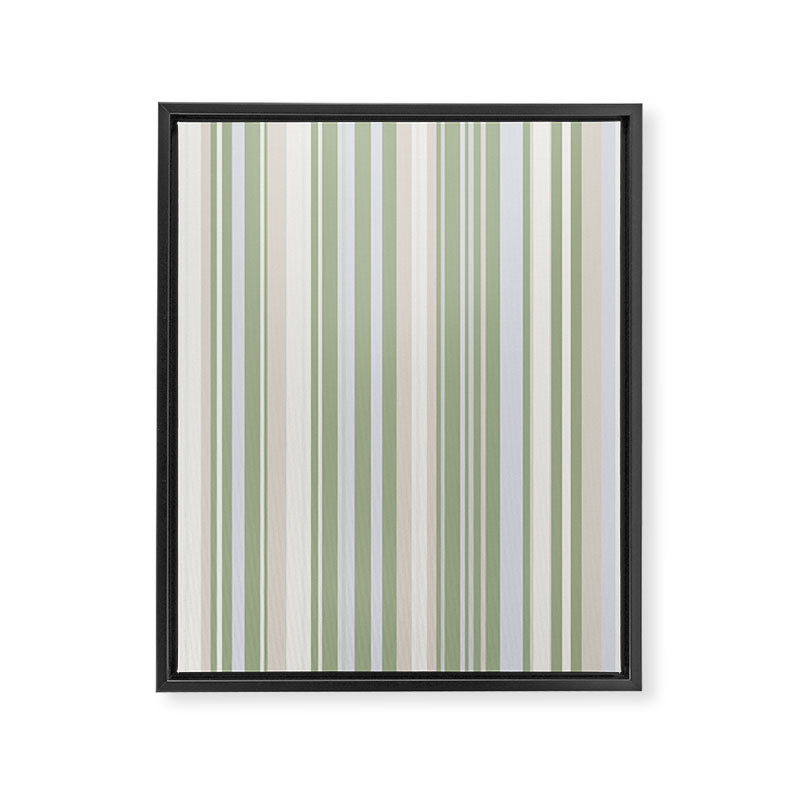 Sage Stripes - Vertical Striped Pattern in Sage Green, Almond Beige, Pale Gray, and Cream Framed Canvas Print Gallery Image 8