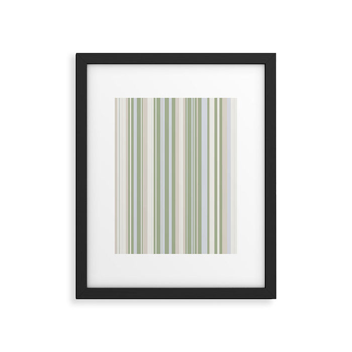 Sage Stripes - Vertical Striped Pattern in Sage Green, Almond Beige, Pale Gray, and Cream Framed Art Print Gallery Image 1