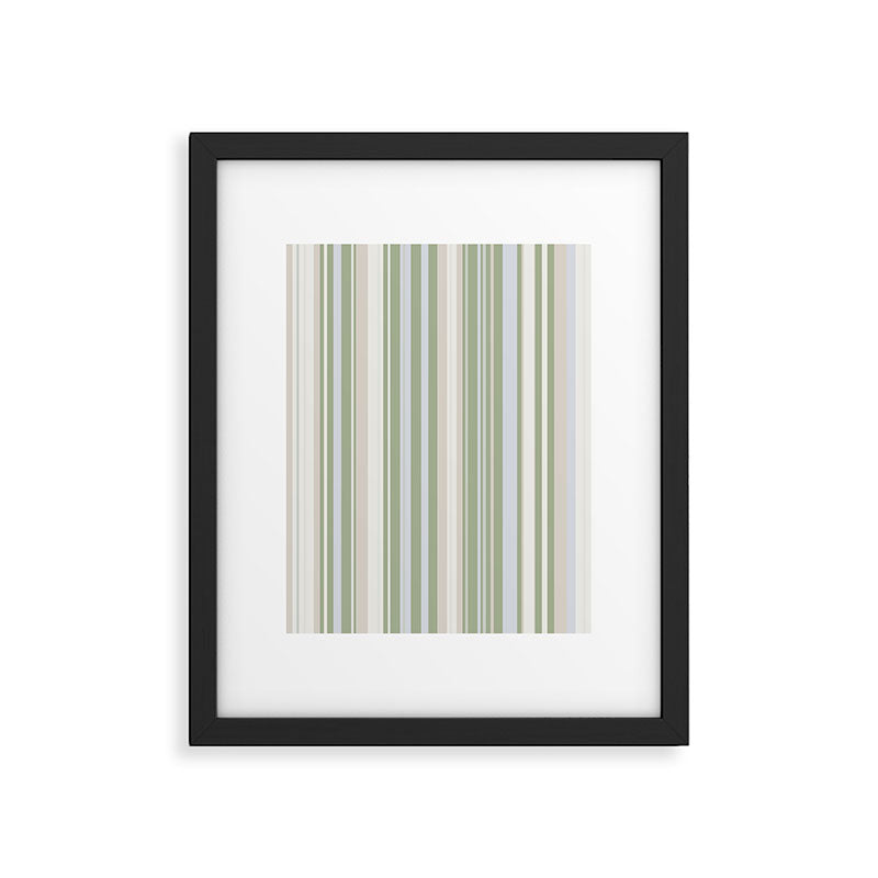 Sage Stripes - Vertical Striped Pattern in Sage Green, Almond Beige, Pale Gray, and Cream Framed Art Print Gallery Image 6