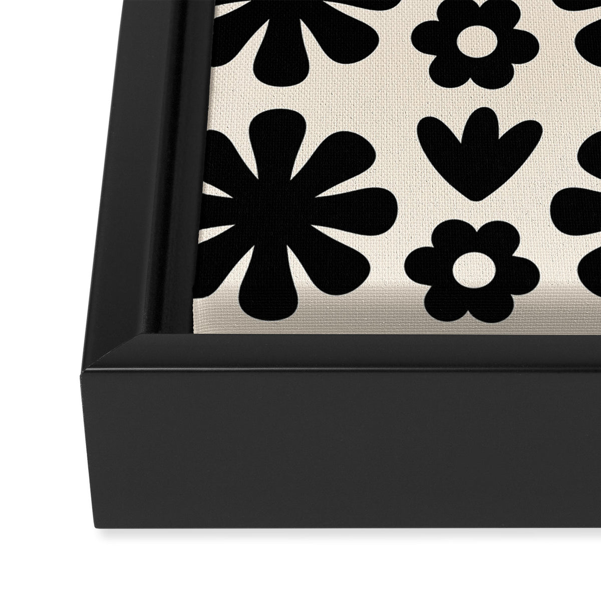 Scandi Floral Grid Retro Flower Pattern in Black and Almond Cream  Framed Canvas Print Gallery Image 3