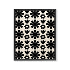Scandi Floral Grid Retro Flower Pattern in Black and Almond Cream  Framed Canvas Print Gallery Image 8
