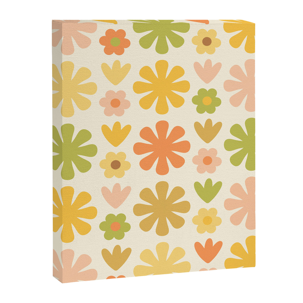 Scandi Floral Grid Retro Flower Pattern in Green Blush Yellow Cream Canvas Print Gallery Image 8