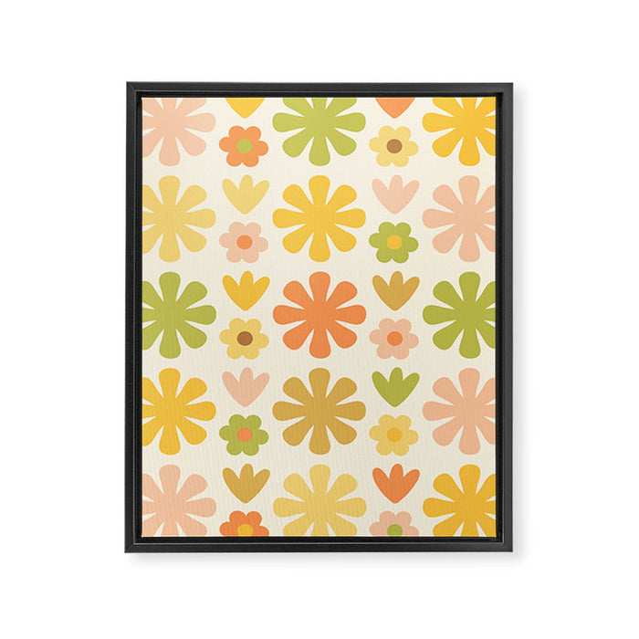 Scandi Floral Grid Retro Flower Pattern in Green Blush Yellow Cream Framed Canvas Print Gallery Image 1