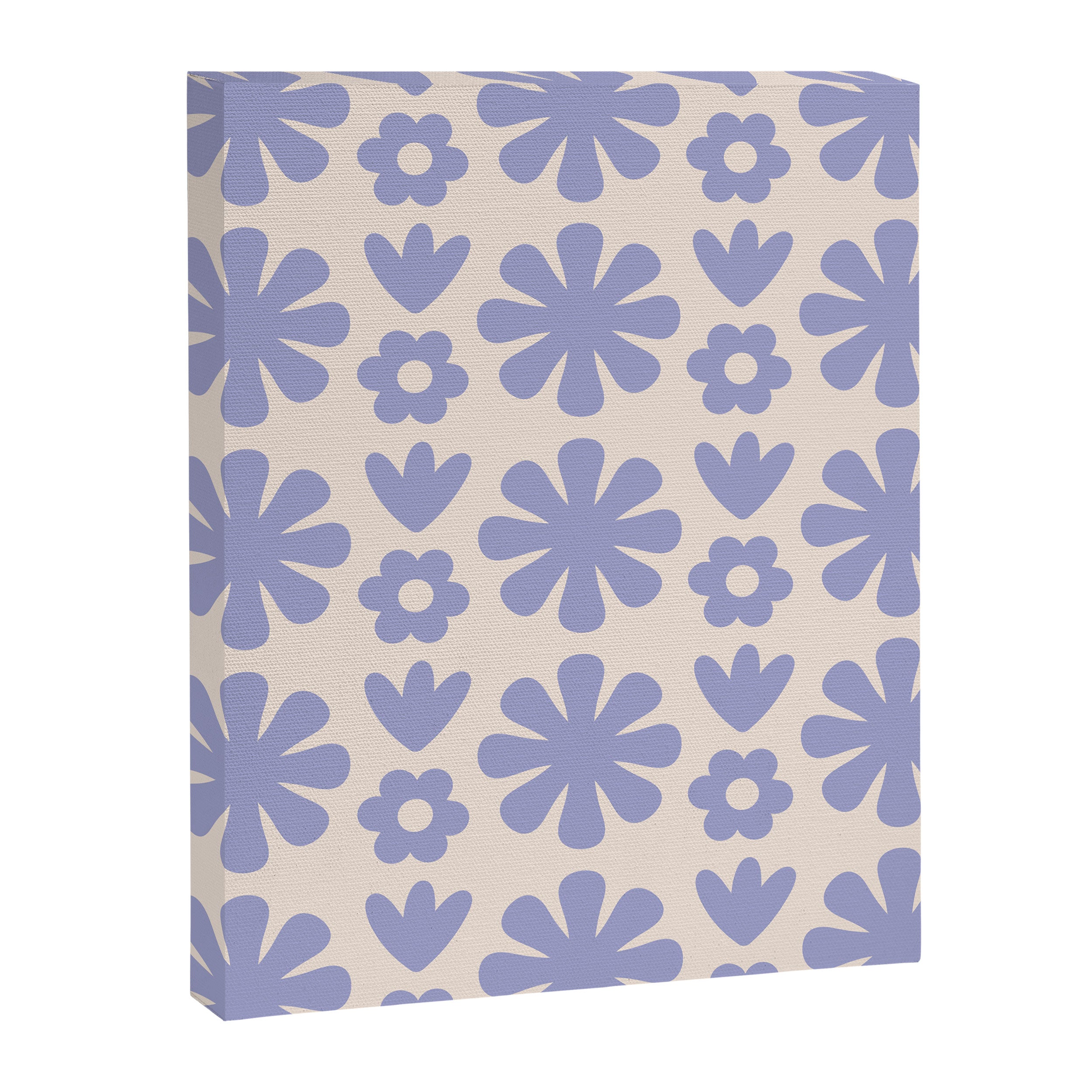Scandi Floral Grid Retro Flower Pattern in Light Periwinkle Purple and Cream Canvas Print Gallery Image 8