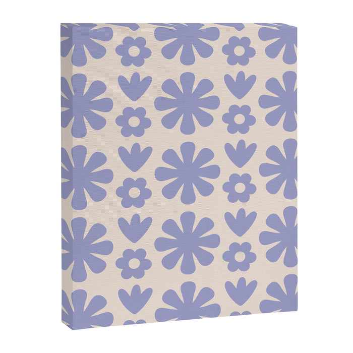 Scandi Floral Grid Retro Flower Pattern in Light Periwinkle Purple and Cream Canvas Print Gallery Image 1