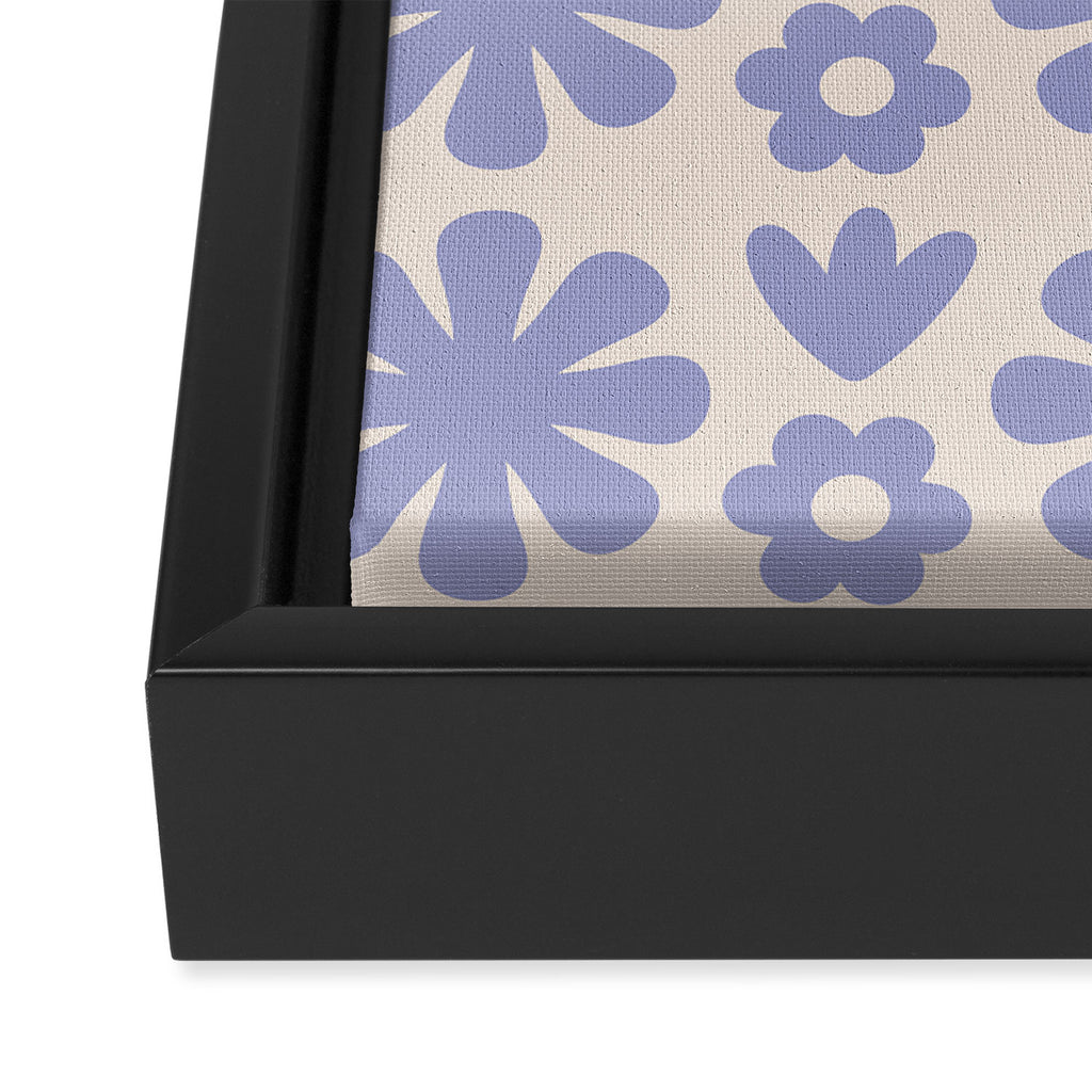 Scandi Floral Grid Retro Flower Pattern in Light Periwinkle Purple and Cream Framed Canvas Print Gallery Image 3